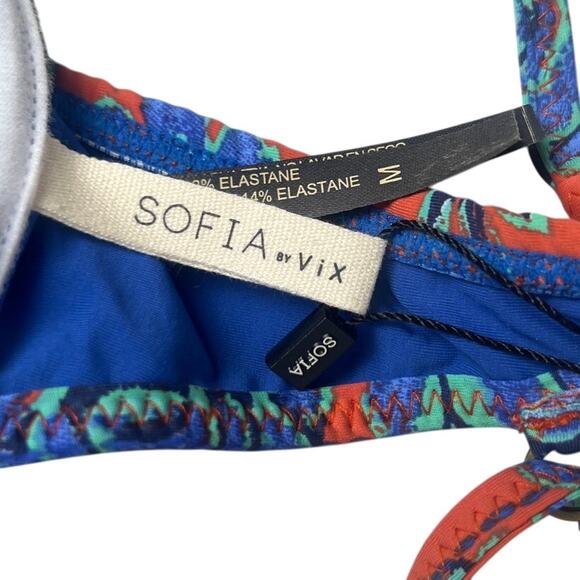 NWT $73 Sofia by Vix Iva Bia Triangle Bikini Top Floral Blue Red Medium M - Picture 3 of 6